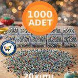 Nistabolje 20 Kutu (1.000 Adet) Renkli Eşarp Iğnesi Başörtü Iğnesi Türban Şal Iğnesi Nişan Kına Düğün