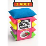 nistabolje 3 Adet Sihirli Pratik Sünger Renkli Bulaşık Süngeri Petek Dokulu Ovalama