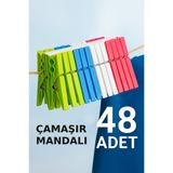 nistabolje 48 Adet Mandal Renkli Klasik Çamaşır Mandalı Plastik Çok Amaçlı Kullanım