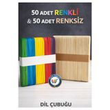 nistabolje 50 Adet Renkli 50 Adet Renksiz Geniş Dil Çubuğu Abeslang Dil Basma Çubuk