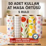Nistabolje 50 Adet Tek Kullanımlık Sıvı Geçirmez Masa Örtüsü(5 Rulo) 100 x 120 cm Estetik Desenler