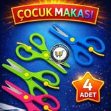 Nistabolje Çocuklar İçin 4 Adet Güvenli Küt Uçlu Plastik Makas Mavi Yeşil Pembe Renkli Okul Araçları