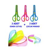 nistabolje Okul Seti (3 Adet Küt Uçlu Korumalı Çocuk Okul Makası + 3 Adet Esnek Cetvel)