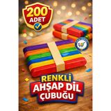 nistabolje Renkli 200 Adet Dil Çubuğu Ahşap Büyük Geniş Dil Basma Çubuk Abeslang Dondurma