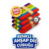 nistabolje Renkli 400 Adet Geniş Dil Çubuğu Ahşap Büyük Abeslang Dondurma Dil Basma Çubuk