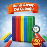 Nistabolje Renkli Ahşap Büyük Geniş Dil Çubuğu Abeslang 50 Adet Eğlenceli Hobi ve El İşi Projeleri İçin