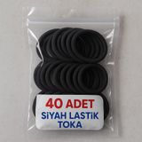 Nistabolje Siyah Kadın Saç Tokası 40 Adet Orta Boy Esnek Havlu Lastik Toka