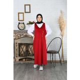 NİSUM MODA DÜĞME DETAYLI KADİFE SALOPET ELBİSE