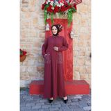 Nisum Moda Nakışlı Pamuk Keten Elbise - 1 - Bordo