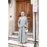 Nisum Moda Omuzdan Pileli Ipek Süet Elbise - Haki - 1