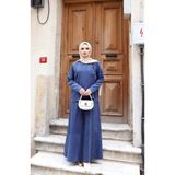 Nisum Moda Omuzdan Pileli Ipek Süet Elbise - Lacivert - 2