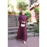 Nisum Moda Önü Nakışlı Cepli Keten Elbise - Mürdüm - 2