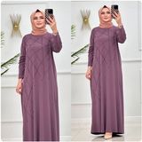 Nisum Moda Taş Detaylı Sandy Elbise - Gülkurusu - Standart