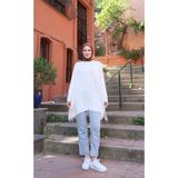 Nisum Moda Yanları Yırtmaçlı Salaş Tunik - Beyaz - Standart