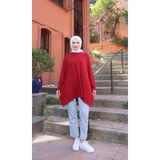 Nisum Moda Yanları Yırtmaçlı Salaş Tunik - Bordo - Standart