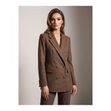nisya KADIN KAHVERENGİ KARELİ DÜĞME DETAYLI BLAZER CEKET