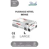 Nitril Beyaz Muayene Eldiveni L - 1 Paket 100 lü