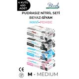 Nitril Muayene Eldiveni Seti M - 4 Paket 100 Lü - Beyaz-Siyah-Mavi-Pembe