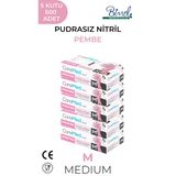 Nitril Pembe Pudrasız Muayene Eldiveni M - 5 Paket 100 Lü