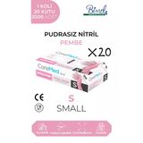 Nitril Pembe Pudrasız Muayene Eldiveni S - 1 Koli-20 Paket-2000'Li