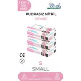Nitril Pembe Pudrasız Muayene Eldiveni S - 3 Paket 100 Lü