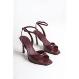NITU Shoes Bordo Rugan Bilekten Bağlamalı Yüksek Topuklu Ayakkabı
