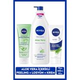 Nivea Aloe Vera Pump Losyon 400 ML + YATIŞTIRICI BAKIM EL KREMİ 75ML - Nivea Aloe VERA +Nivea Aloe Vera Dudak Peelingi