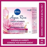 Nivea Aqua Rose Gündüz Yüz Kremi 50 ml – Kırışıklık Karşıtı, Sıkılaştırıcı, Kalsiyum ve Gül Yaprağı Yağlı, Tüm Cilt Tipleri İçin