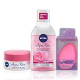 NIVEA Aqua Rose Micellar Çift Fazlı Makyaj Temizleme Suyu 400ml ve Nemlendirici Krem 50ml, Sünger Hediyeli
