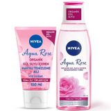NIVEA Aqua Rose Organik Gül Suyu İçerikli Yüz Temizleme Jeli 150ml ve Nemlendirici Tonik 200ml, Makyaj Temizleyici, Yüz Bakım