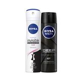 Nivea Black&White Clear Kadın Deodorant Sprey 150 ml+Deep Dimension Erkek Deodorant 150 ml 2'li Paket