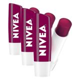 NIVEA Böğürtlen Dudak Bakım Kremi 4.8 gr, 24 Saat Nemlendirme,Böğürtlen Kokusu,Işıltılı Renk,Mineral Yağı İçermez (3 paketi)