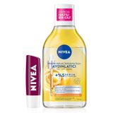 NIVEA Böğürtlen Dudak Bakım Kremi 4.8 gr, 24 Saat Nemlendirme,Böğürtlen Kokusu,Işıltılı Renk,Mineral Yağı İçermez + NIVEA Micellar Aydınlatıcı Makyaj Temizleme Suyu 400 ml