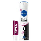 NIVEA Böğürtlen Dudak Bakım Kremi 4.8 gr+ NIVEA Kadın Sprey Deodorant Black&White Invisible Clear 150 ml