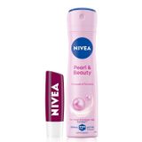 NIVEA Böğürtlen Dudak Bakım Kremi 4.8 gr+ NIVEA Kadın Sprey Deodorant Pearl&Beauty 150 ml