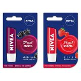 NIVEA Böğürtlen Dudak Bakım Kremi, Böğürtlen Kokusu, 4.8 gr X3 + NIVEA Çilek Dudak Bakım Kremi 4.8 g, Çilek Kokusu