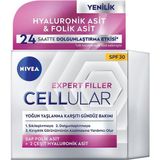 Nivea Cellular Expert Filler Yoğun Yaşlanma Önleyici Gündüz Bakım Yüz Kremi 50 Ml, Hyaluronik Asit ve Folik Asit, SPF30 Güneş Koruı