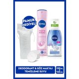 NIVEA Çift Fazlı Göz Makyaj Temizleme Suyu 125ML ve Kadın Sprey Deodorant Pearl&Beauty 150ml, Pamuk Hediye