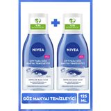 NIVEA Çift Fazlı Suya Dayanıklı Göz Makyaj Temizleyici 125ml, Kirpik Bakımı, Biotin, Hassas Cilt, X2 Adet