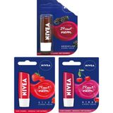 Nivea Çilek 4,8 g Dudak Bakım Kremi + Nivea Böğürtlen 4,8 g Dudak Bakım Kremi + Nivea Kiraz 4,8 g Dudak Bakım Kremi Set