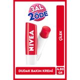 NIVEA Çilek Renkli Dudak Bakım Kremi ve Parlatıcısı 4.8gr, Nemlendirici, Hafif Kırmızı Işıltı