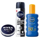 NIVEA Creme 30ml, Erkek Sprey Deodorant Black&White Invisible Original 150ml, Güneş Koruyucu Vücut Spreyi 200ml, SPF50