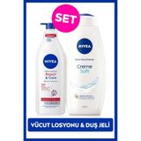 Nivea Creme Soft Banyo ve Duş Jeli 750ml ve Repair&Care Yoğun Nemlendirici Vücut Losyonu 400ml, Kuru Cilt