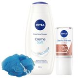 NIVEA Creme Soft Duş Jeli 500ml ve Kadın Roll-on Deodorant Derma Control Clinical 50ml, Banyo Lifi Hediye