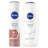 NIVEA Creme Soft Duş Jeli 500ml ve Kadın Sprey Deodorant Derma Control Clinical 50ml, 96Saat Ter Koruması