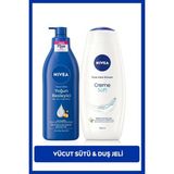 Nivea Creme Soft Duş Jeli 500ml ve Yoğun Besleyici Nemlendirici Vücut Sütü 400ml, Kuru Cilt, Pürüzsüz Cilt
