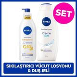 Nivea Creme Soft Kremsi Dokunuş Duş Jeli 750 ml ve Q10 Nemlendrici Vücut Bakım Losyonu 400 ml