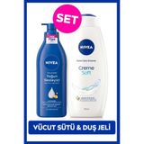 NIVEA Creme Soft Kremsi Dokunuş Duş Jeli 750ml ve Besleyici Vücut Sütü 400ml, Nemlendirici, Kuru Cilt