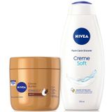 NIVEA Creme Soft Kremsi Dokunuş Duş Jeli 750ml ve Cocoa Butter Nemlendirici Vücut Bakım Kremi 400ml