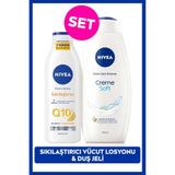 NIVEA Creme Soft Kremsi Dokunuş Duş Jeli 750ml ve Q10 Sıkılaştırıcı Nemlendrici Vücut Bakım Losyonu 250ml